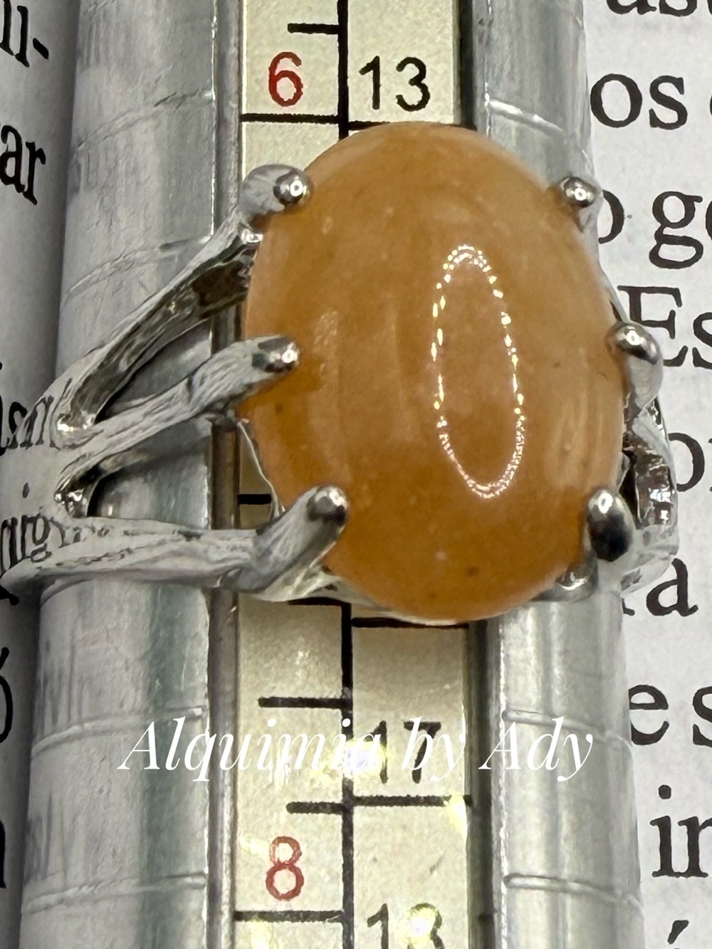 Honey Jade Oval Ring with Silver Accents